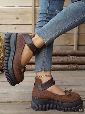 Brown Platform Mary Jane Shoes with Ankle Strap